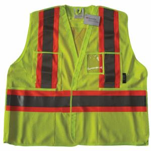 CONDOR 491T16 High Visibility Vest, ANSI Class 2, X, L/XL, Lime, Mesh Polyester, Hook-and-Loop | CR2BZJ