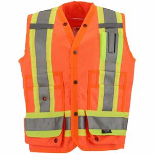 CONDOR 491T19 High Visibility Vest, ANSI Class 2, X, L, Orange, Solid Polyester, Snaps, Contrasting | CR2BZH