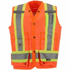 CONDOR 491T21 High Visibility Vest, ANSI Class 2, X, XL, Orange, Solid Polyester, Snaps, Contrasting | CR2CAF