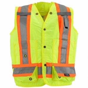 CONDOR 491T26 High Visibility Vest, ANSI Class 2, X, 2XL, Lime, Solid Polyester, Snaps, Contrasting | CR2BYP