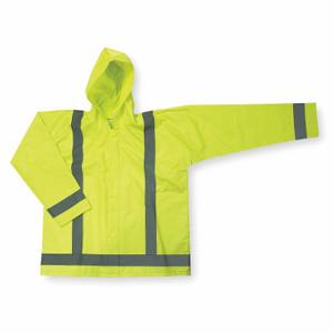 CONDOR 1FBA5 Rain Jacket With Detachable Hood, U, 4Xl, Green, Snap, 2 Pockets, Jacket Jacket, Polyester | CR2BUE