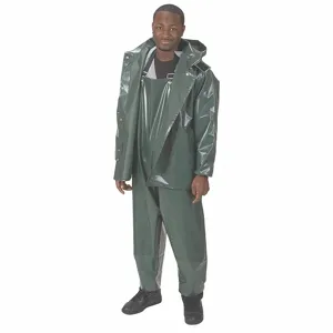 CONDOR 4PCL5 Rain Jacket With Detachable Hood, Rain Jacket, M, Green, Snap, Snap-On Hood | CR2DNH