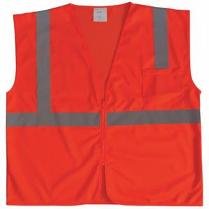 CONDOR 53YK89 High Visibility Vest, ANSI Class 2, U, 4XL, Orange, Solid Polyester, Zipper, Single | CR2BWT