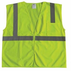 CONDOR 53YK91 High Visibility Vest, ANSI Class 2, U, S, Lime, Solid Polyester, Zipper, Double | CR2BXT