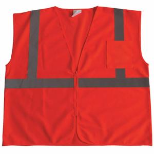 CONDOR 53YL39 High Visibility Vest, ANSI Class 2, U, 5XL, Orange, Solid Polyester, Zipper, Double | CR2BXK