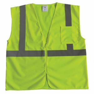 CONDOR 53YL40 High Visibility Vest, ANSI Class 2, U, S, Lime, Solid Polyester, Zipper, Double | CR2BXU
