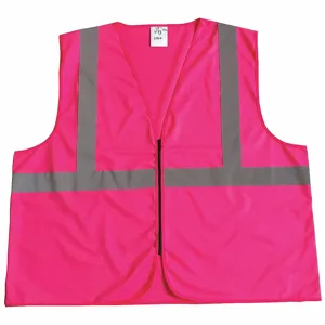 GRAINGER 53YM05 Pink with Silver Stripe Traffic Vestnrated, Zipper Closure, Universal | CD2MEF