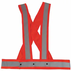 GRAINGER 53YM06 Traffic Vest, Orange/Red, Silver Stripe, High-Vis Sash, Snap Closure | AX3MYH