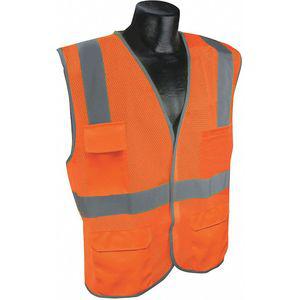 CONDOR 53YM17 Traffic Vest, Orange/Red, Silver Stripe, Hook-And-Loop, L/XL Size | AX3NEE