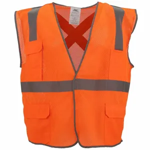 CONDOR 53YM17 Traffic Vest, Orange/Red, Silver Stripe, Hook-And-Loop, L/XL Size | AX3NEE