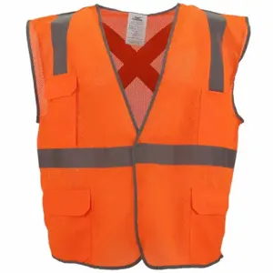 CONDOR 53YM19 High Visibility Vest, ANSI Class 2, X, 4XL/5XL, Orange, Mesh Polyester, Hook-and-Loop | CR2BZA