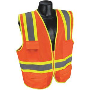 CONDOR 53YM30 Traffic Vest, Orange/Red, Silver Stripe, Zipper Closure, 4XL Size | AX3NCQ