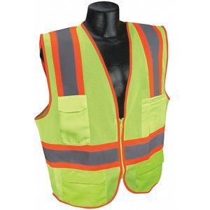 CONDOR 53YM82 Yellow/Green with Silver Stripe Traffic Vest, Zipper Closure, L | CD2MEL