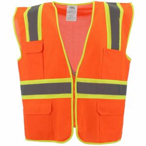CONDOR 53YM47 High Visibility Vest, ANSI Class 2, U, 5XL, Orange, Solid Polyester, Zipper, Contrasting | CR2BXH