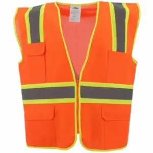 CONDOR 53YM42 High Visibility Vest, ANSI Class 2, U, L, Orange, Solid Polyester, Zipper, Contrasting | CR2BXL