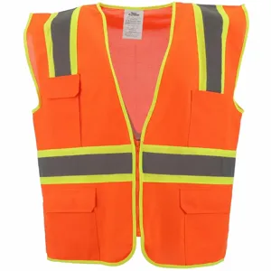 CONDOR 53YM43 High Visibility Vest, ANSI Class 2, U, XL, Orange, Solid Polyester, Zipper, Contrasting | CR2BYJ