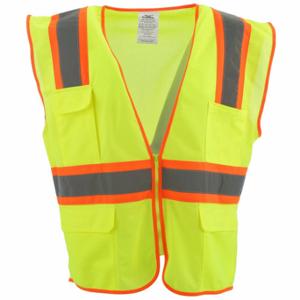 CONDOR 53YM55 High Visibility Vest, ANSI Class 2, U, 5XL, Lime, Solid Polyester, Zipper, Contrasting | CR2BXE