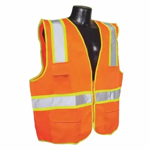 CONDOR 53YM58 High Visibility Vest, ANSI Class 2, Chevron, L, Orange, Solid Polyester, Zipper, Single | CR2BVQ