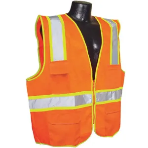 CONDOR 53YM59 Traffic Vest, Orange/Red, Silver Stripe, Zipper Closure, XL Size | AX3NEF