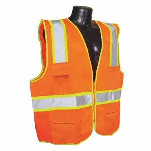 CONDOR 53YM61 High Visibility Vest, ANSI Class 2, Chevron, 3XL, Orange, Solid Polyester, Zipper, Single | CR2BVJ