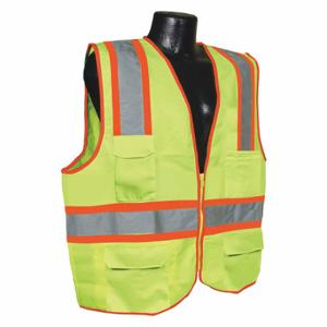 CONDOR 53YM71 High Visibility Vest, ANSI Class 2, Chevron, 5XL, Lime, Solid Polyester, Zipper, Single | CR2BVM