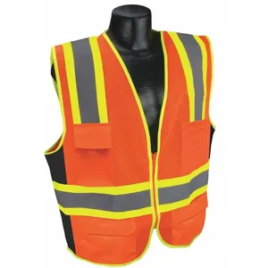 CONDOR 53YN85 Orange/Red with Silver Stripe Traffic Vest, Zipper Closure, S | CD2MFA