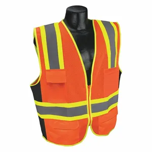 CONDOR 53YM77 High Visibility Vest, ANSI Class 2, U, 3XL, Orange, Mesh Polyester, Zipper, Contrasting | CR2BWH