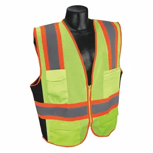 CONDOR 53YM83 Yellow/Green with Silver Stripe Traffic Vest, Zipper Closure, XL | CD2MEM