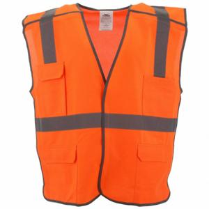 CONDOR 53YN08 High Visibility Vest, ANSI Class 2, U, 4XL/5XL, Orange, Solid Polyester, Hook-and-Loop | CR2BXB