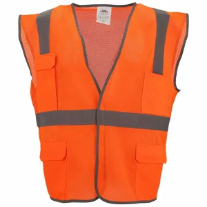 CONDOR 53YN29 Traffic Vest, Orange/Red, Silver Stripe, Hook-And-Loop, S/M Size | AX3NDH