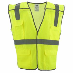 CONDOR 53YN44 High Visibility Vest, ANSI Class 2, U, 4XL/5XL, Lime, Mesh Polyester, Hook-and-Loop | CR2BWU