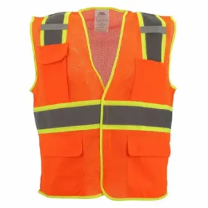 CONDOR 53YN56 High Visibility Vest, ANSI Class 2, U, 4XL/5XL, Orange, Mesh Polyester, Hook-and-Loop | CR2BXA