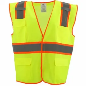 CONDOR 53YN68 High Visibility Vest, ANSI Class 2, U, 4XL/5XL, Lime, Solid Polyester, Hook-and-Loop | CR2BWW