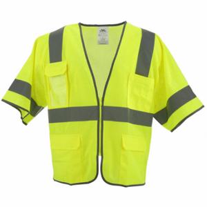 CONDOR 53YN84 High Visibility Vest, ANSI Class 3, U, 5XL, Lime, Mesh Polyester, Zipper, Single | CR2CAX