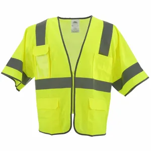 CONDOR 53YN80 High Visibility Vest, ANSI Class 3, U, XL, Lime, Mesh Polyester, Zipper, Single | CR2CBP