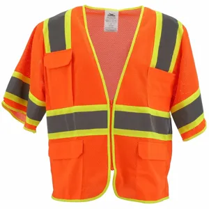 CONDOR 53YN92 High Visibility Vest, ANSI Class 3, U, 5XL, Orange, Mesh Polyester, Zipper, Contrasting | CR2CAZ