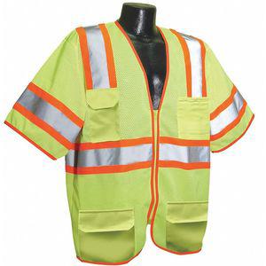 CONDOR 53YN95 Yellow/Green with Silver Stripe Traffic Vest, Zipper Closure, L | CD2MFC