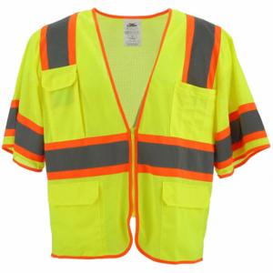 CONDOR 53YN93 High Visibility Vest, ANSI Class 3, U, S, Lime, Mesh Polyester, Zipper, Contrasting | CR2CBG