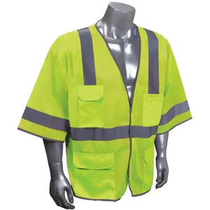 CONDOR 53YP07 Traffic Vest, Yellow/Green, Silver Stripe, Hook-And-Loop, L/XL Size | AX3NEG