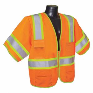 CONDOR 53YP36 Traffic Vest, Zipper Closure, Orange/Red, Polyester, L | CH3PUP 53YP36