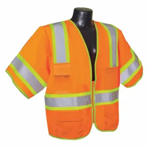 CONDOR 53YP36 Traffic Vest, Zipper Closure, Orange/Red, Polyester, L | CH3PUP 53YP36