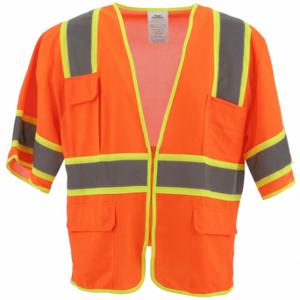 CONDOR 53YP41 High Visibility Vest, ANSI Class 3, U, 5XL, Orange, Solid Polyester, Zipper, Contrasting | CR2CBA