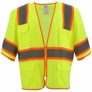 CONDOR 53YP49 High Visibility Vest, ANSI Class 3, U, 5XL, Lime, Solid Polyester, Zipper, Contrasting | CR2CAY