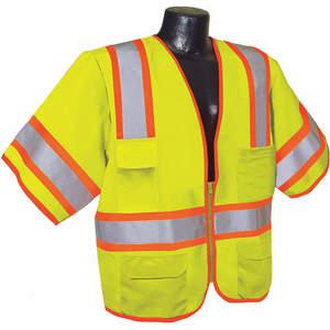 CONDOR 53YP44 Traffic Vest, Yellow/Green, Silver Stripe, Zipper Closure, L Size | AX3NEH