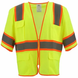 CONDOR 53YP44 Traffic Vest, Yellow/Green, Silver Stripe, Zipper Closure, L Size | AX3NEH