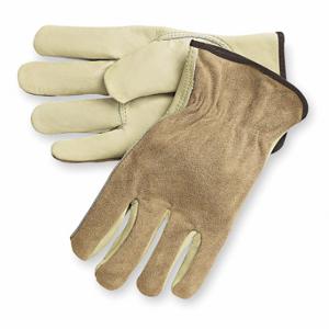 CONDOR 786EN9 Leather Gloves, Size S, Cowhide, Std, Glove, Full Finger, Shirred Slip-On Cuff, Beige | CR2CZD