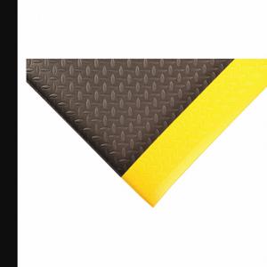 CONDOR 8MZZ2 Antifatigue Runner, Diamond Plate, 3 ft x 12 ft, 1/2 Inch Thick, Black with Yellow Border | CR2BCR