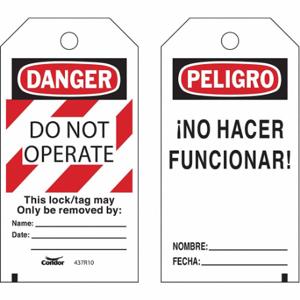 CONDOR CNDR-51511-7 Lockout Tag, Danger, Danger Do Not Operate, Polyester, Date/Fecha/Name/Nombre, English | CR2DYZ 437R10