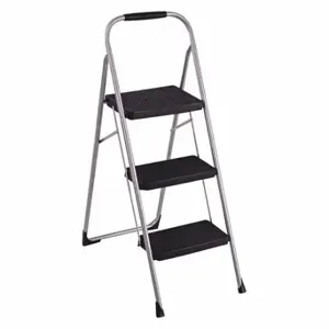 COSCO 11-408PBLD1 Fold Step Stool, 3 Step, 200 lb, Platinum | CR2MXL 51VF87