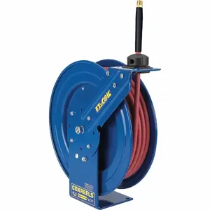 COXREELS EZ-P-LP-350-RH-BXB Spring Return Hose Reel, 50 ft. Length, 3/8 Inch I.D., 3/8 Inch MNPT, Brass, Blue | CJ3MQM 271F80